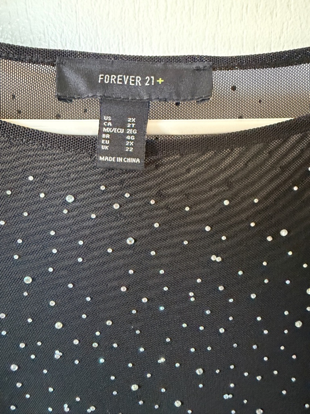 Forever 21 Black Sheer Polka Dot Long Sleeve Top with White Dots - Picture 2 of 2